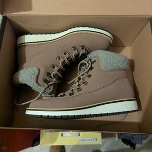 Timberland Taupe Lace-Up Sherpa Ankle Boots